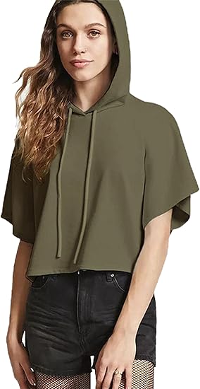 Amazon Keimi レディース 半袖 Tシャツ プルオーバーパーカー フード付き トレーナー 夏服 へそ出しトップス ダンス スポーツパーカー ゆったりショート丈 無地シンプル カジュアル Tシャツ カットソー 通販