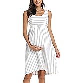 Ecavus Womens Maternity Tank Dress Stripe Color Block Sleeveless Knee Length for Baby Shower