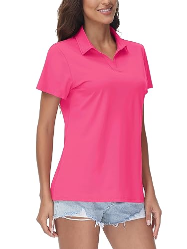 TACVASEN Women's V Neck Polo UV Protection Polos Golf Shirt UPF 50