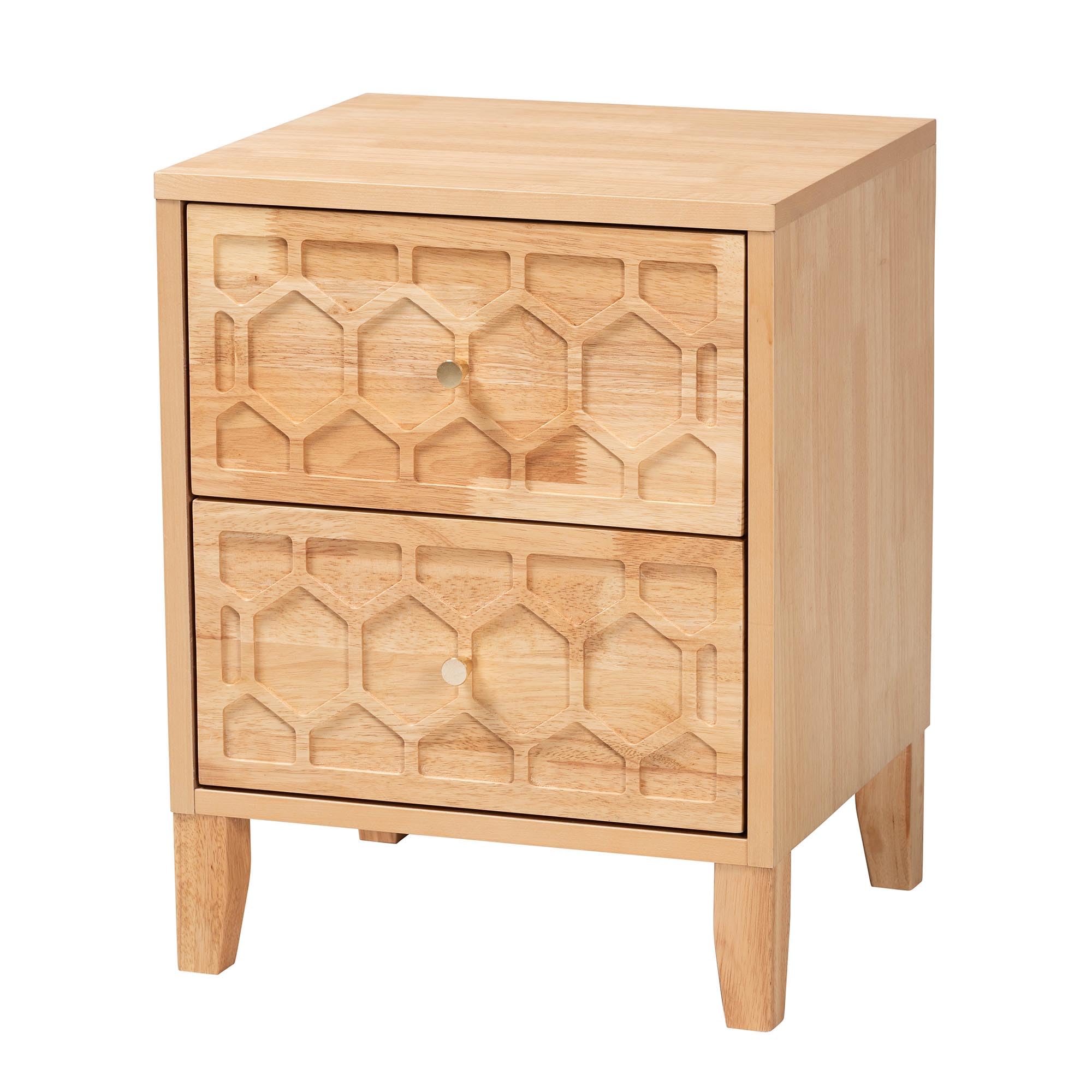 Photo 1 of **LEGS ARE LOOSE**Baxton Studio Hosea Japandi Carved Honeycomb Natural 2-Drawer Nightstand
