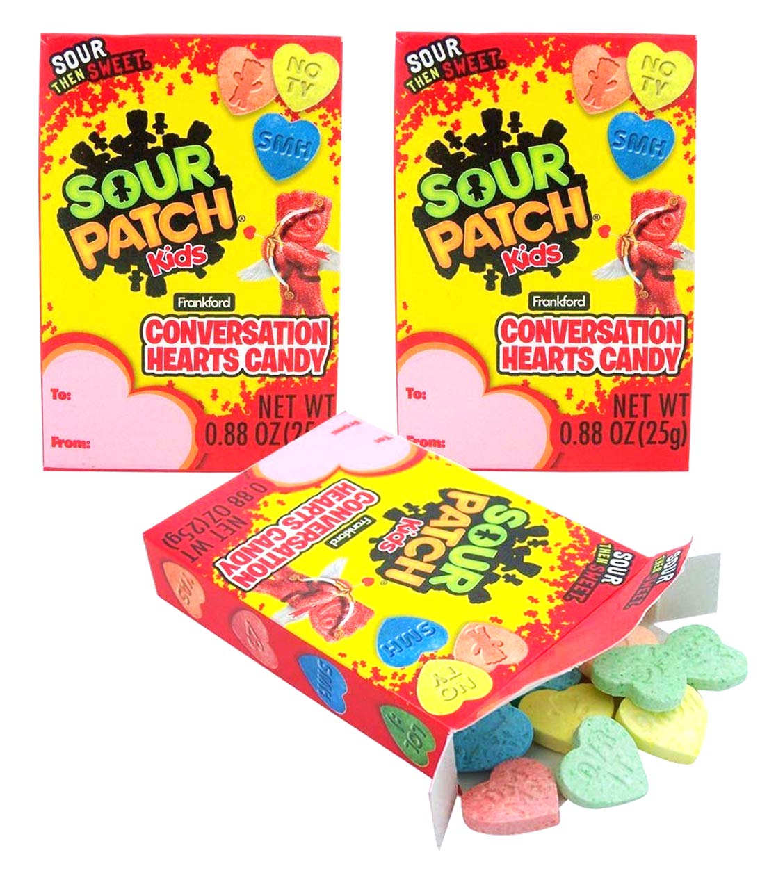 Amazon Com Valentine S Day Sour Patch Kids Conversation Hearts Candy 0 88 Ounce Pack Of 3 Grocery Gourmet Food