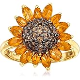 Ross-Simons 1.70 ct. t.w. Citrine and .80 ct. t.w. Smoky Quartz Sunflower Ring in 18kt Gold Over Sterling