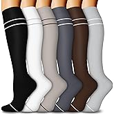 6 Pairs Compression Socks for Women & Men 15-20mmHg Graduated Support Knee High Socks for Nurses, Travel, Athletic