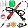 Soldering Iron Kit, 100W LED Digital Solder Gun kits with Ceramic Heater, Adjustable Temperature Welding Tools with Tips, Wick Braid, Stand, Solders Wire, Sponge, Flux Paste, Red