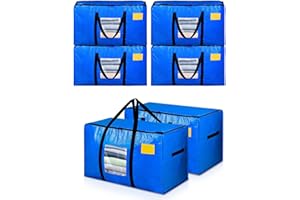 AdeaBag Extra Large Moving Bags, 6 Pack Heavy Duty Storage Bags Boxes Bins Totes with Hnadles Zippers Visible Window for Clothes College Dorm Travel, Blue