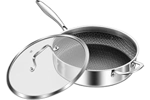 DELARLO Tri-Ply Stainless Steel 12 Inch Deep Frying Pan with lid,7QT Saute Pan Nonstick,Compatible with All Cooktops,Oven Up 