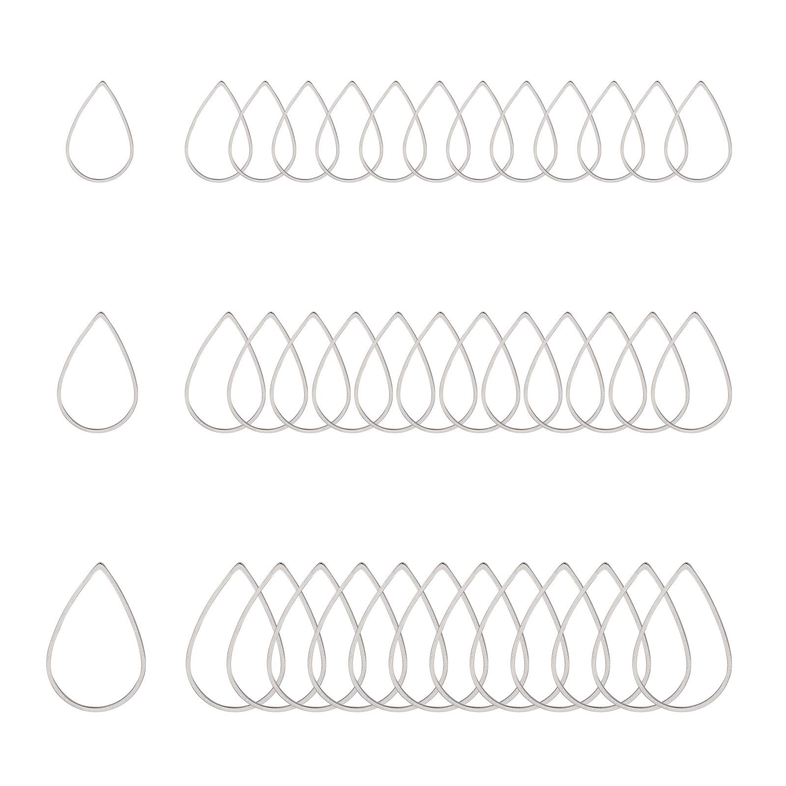 UNICRAFTALE 3 Sizes about 36pcs Teardrop Links Stainless Steel Links 15/20/25mm Long Hollow Charm Connector Metal Charm Linking Pendant for Jewelry Making Stainless Steel Color