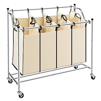 Heavy Duty 4 Bag Rolling Laundry Sorter Storage Cart Bag Laundry Organizer Kitchen Dining Bar Patterer Kitchen Storage Organization