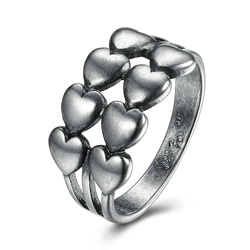 Aienid Negro Anillo para Hombres y Mujer Cobre Muchos Corazones Tamaño20