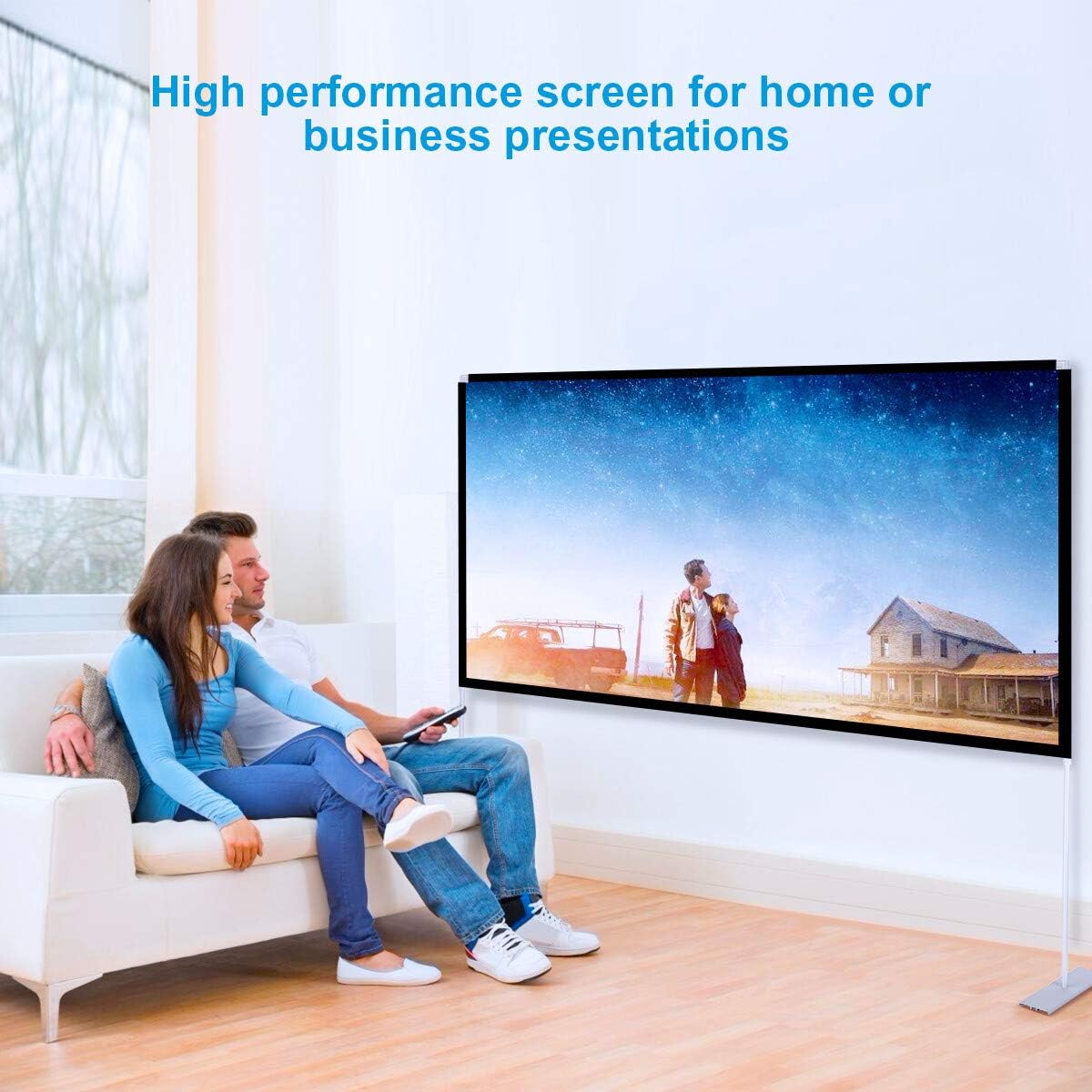 Powerextra Projector Screen with Stand, 100 inch 16:9 HD 4K Rear Front Foldable Portable Projection Screen with Carry Bag for Indoor Outdoor Theater Home Movie or Office: Home Audio & Theater