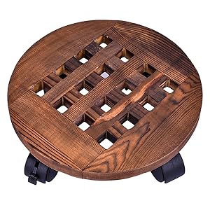 GeBot 10" Inch Rolling Wooden Planter Caddy Potted Plant Stand with Wheels Round Flower Pot Rack Indoor Outdoor Planter Trolley with 360° Rotating Casters Rolling Tray Coaster Garden Pot Dolly
