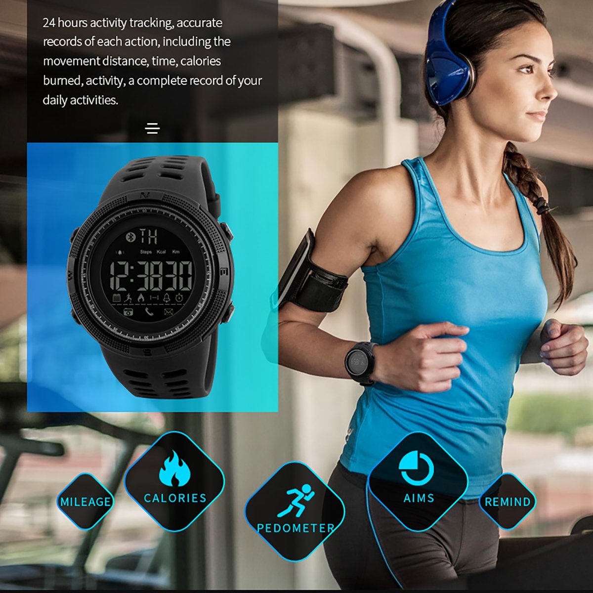 Longqi Watch Skmei - Reloj inteligente digital resistente al agua con función Bluetooth, calendario y actividad deportiva