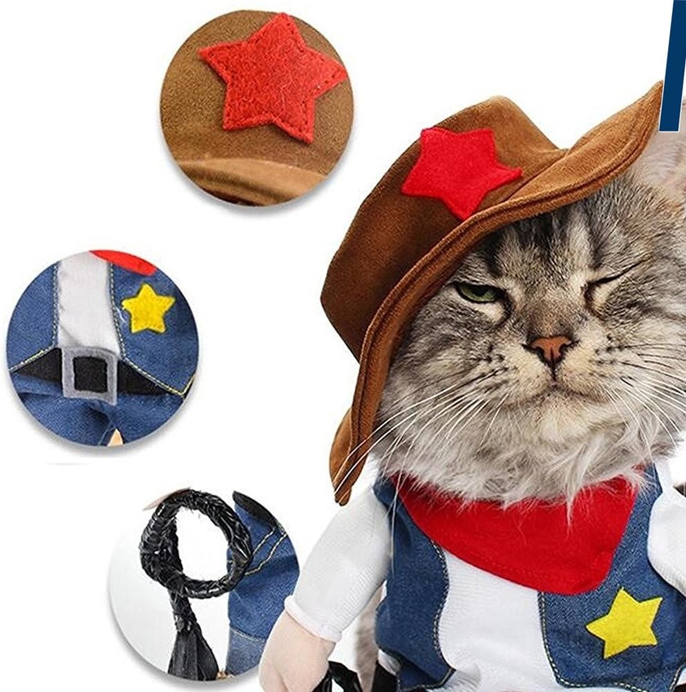 DELIFUR Cat Christmas Costumes,the Cowboy for Party Christmas Special Events Costume,West CowBoy Uniform with Hat - Image 4