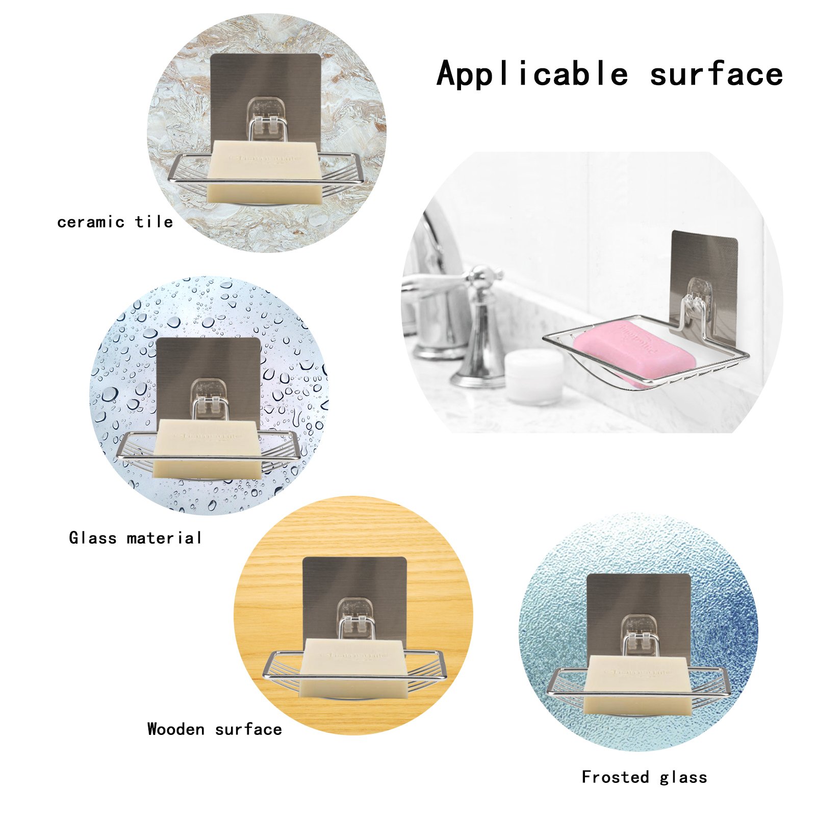 MEZOOM 2er Selbstklebende Seifenhalter, Edelstahl Seifenkorb WC Seifenablage Wand Montage ohne Bohren für Badezimmer Küche Schwämme, Bürsten, Seife