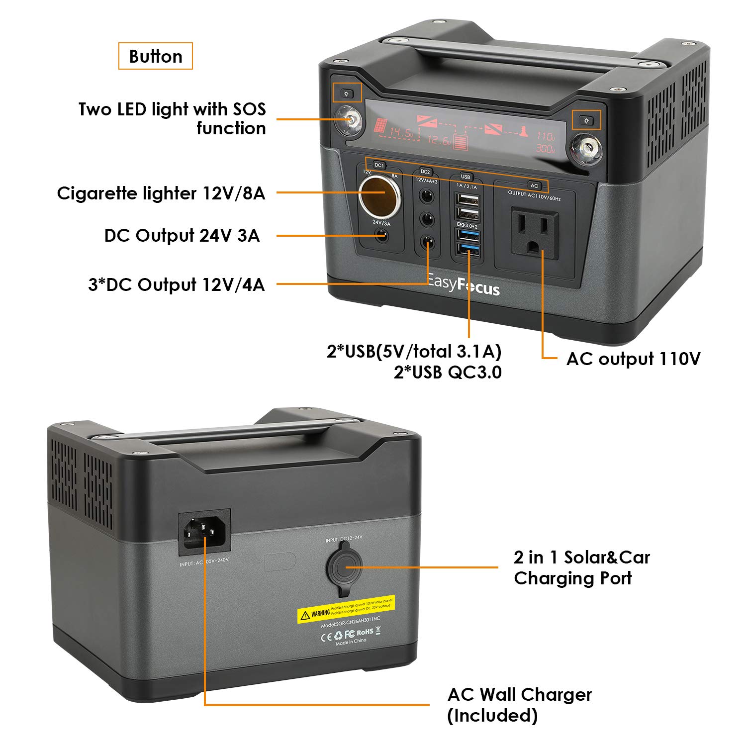 Galleon EasyFocus 300W 280WH Backup Portable Generator Solar Power
