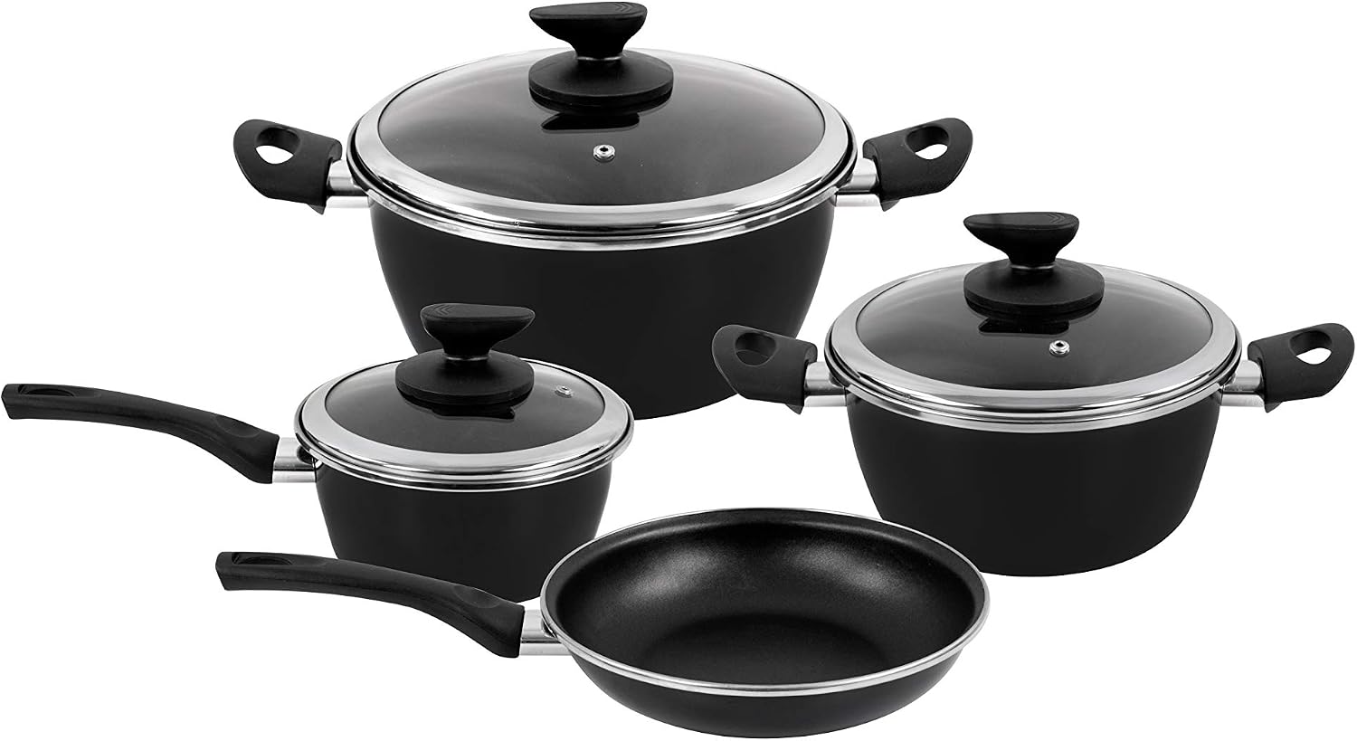 Magefesa - Batería de cocina FIT, acero esmaltado, color negro, con antiadherente bicapa reforzado. Apta para todo tipo de cocinas, incluida inducción.