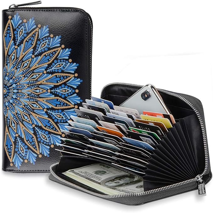 Credit Card Wallet Soft Leather Rfid Blocking Card Holder Case Zipper Purse Handbag For Women Or Men
