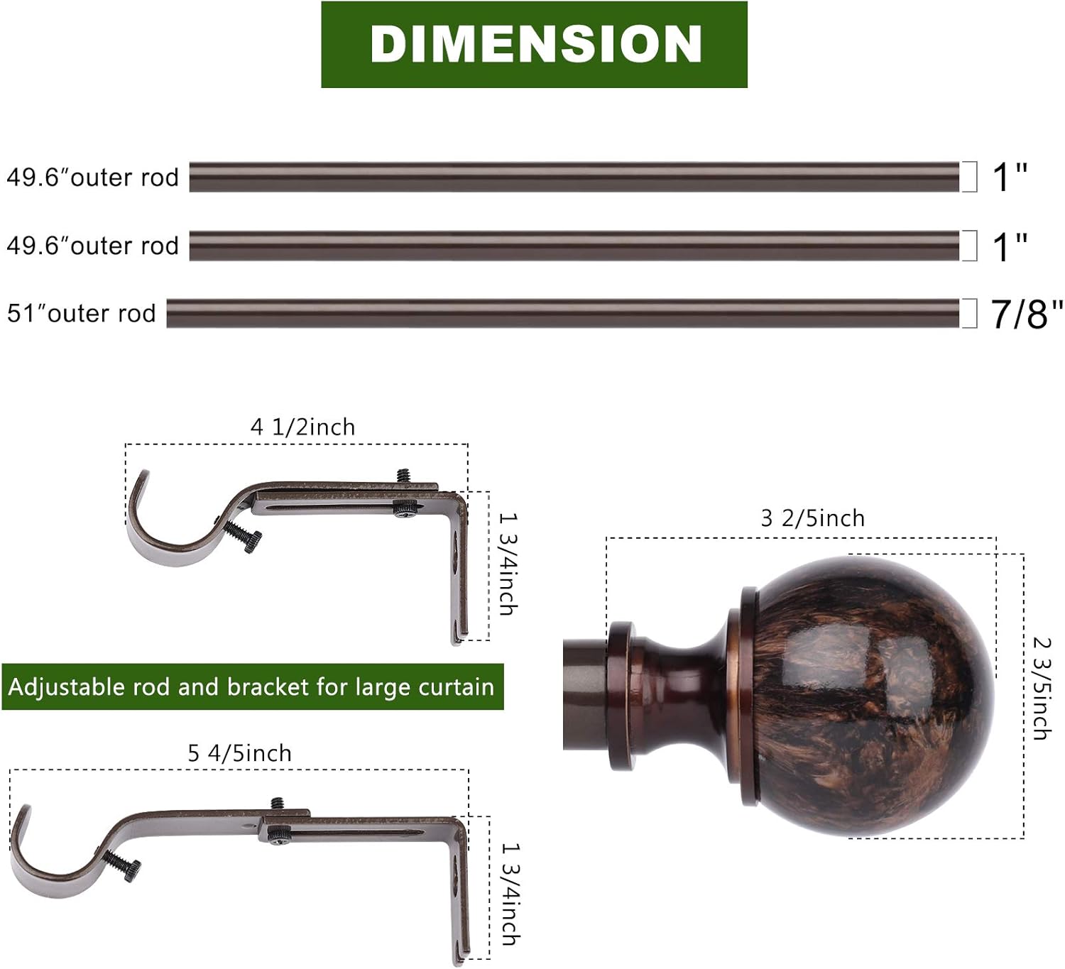 Joddmoka Curtain Rod 72 to 144 inch Drapery Rod 1 inch for Window with Decorative Finial Telescoping Single Window Rod (Style 1): Home Improvement