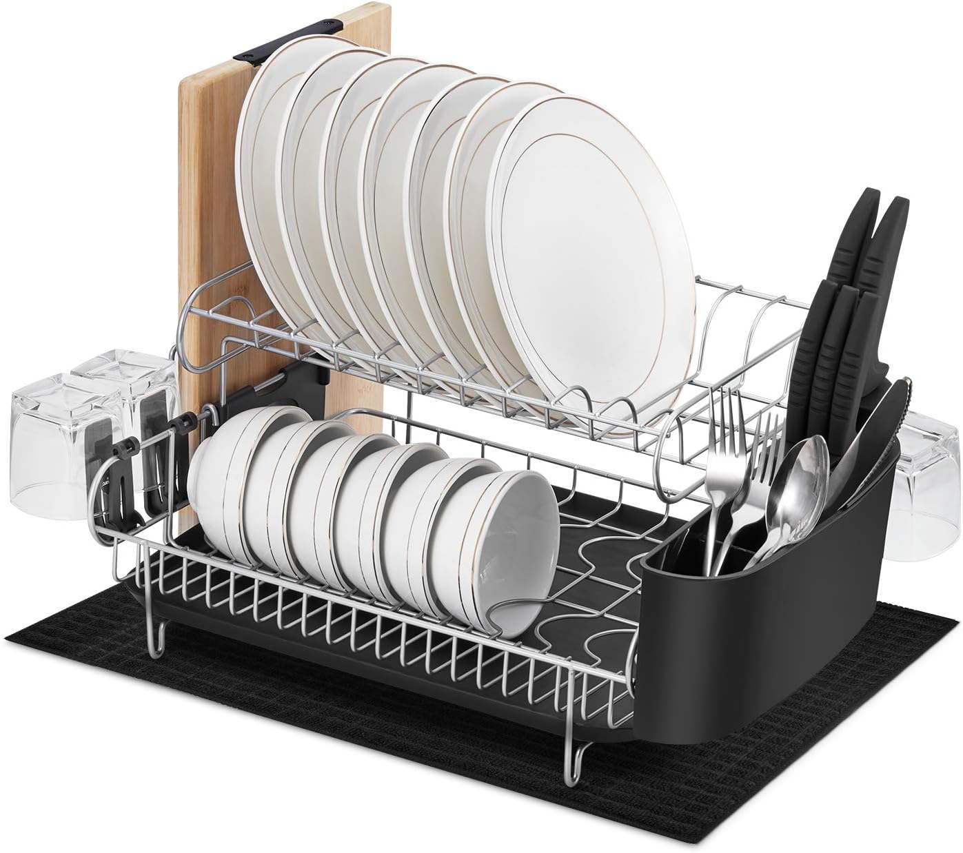 alvorog 2 Tier AntiRust Dish Drainer with Removable Drip Tray, Cutlery