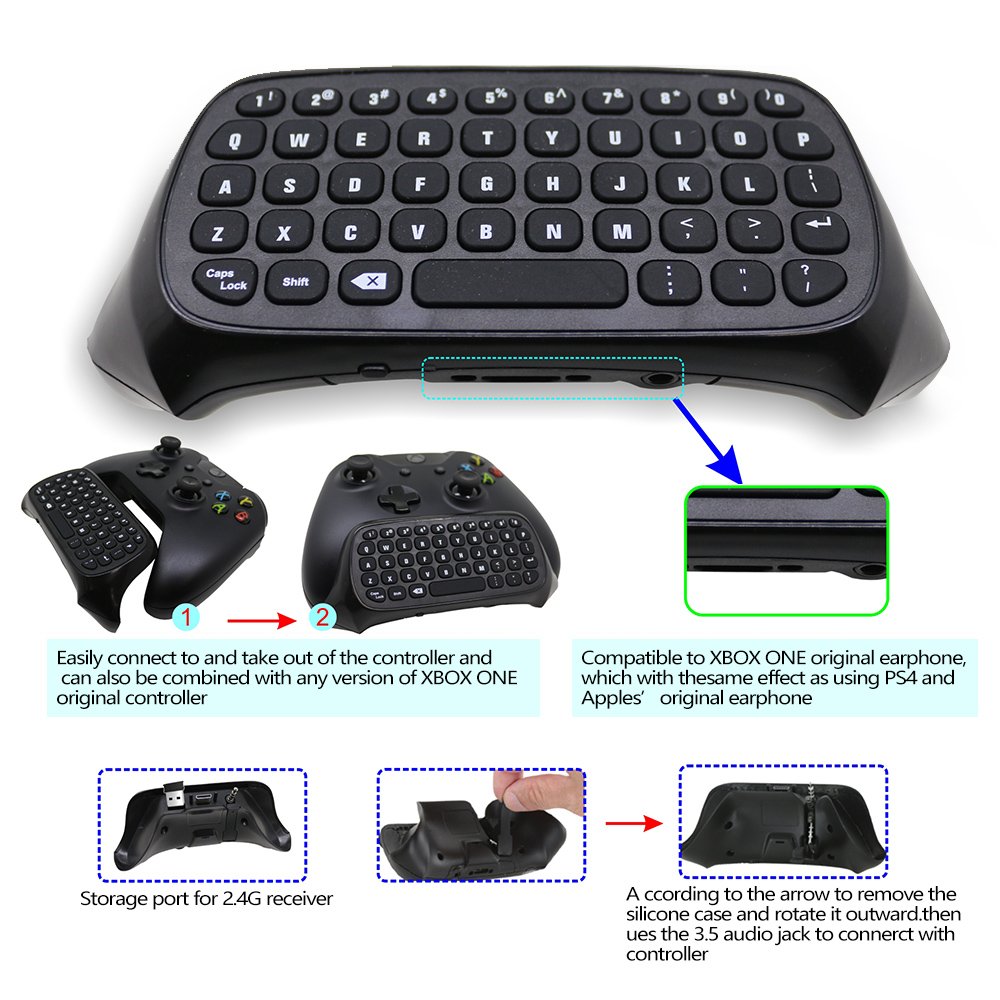 AGPtek New Mini 2.4G Wireless Chatpad Game Controller Keyboard for Xbox One Controller Black