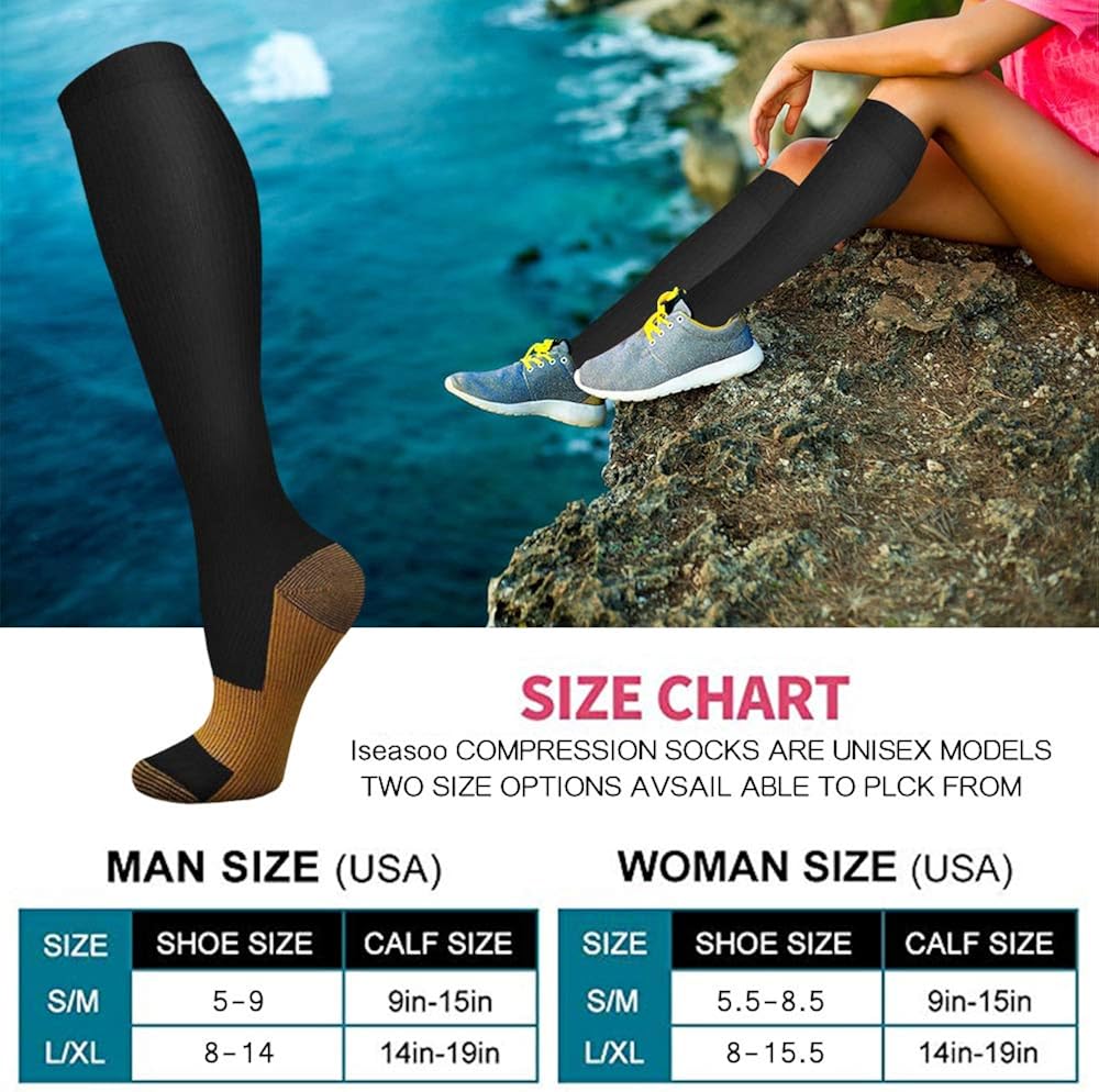8 Pack Copper Knee High Compression Socks For Men & Women-Best For Running, Athletic, Medical, Pregnancy and Travel -15-20mmHg : Clothing