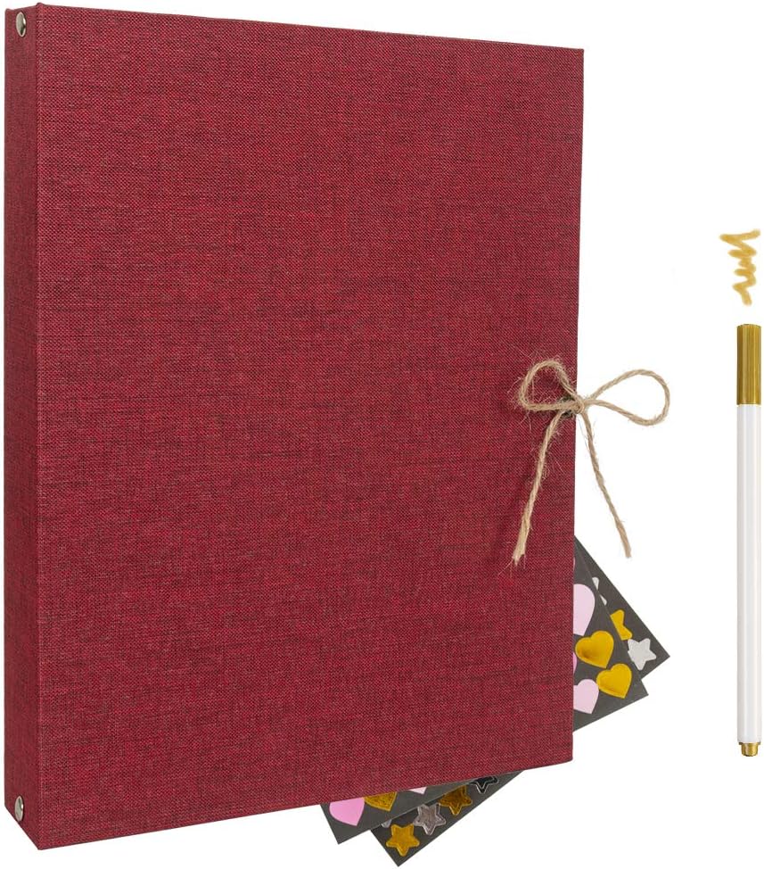 Scrapbook Photo Album, Photo Scrapbook, Wedding Guest Book,Album with 60 Black Pages,Great for Anniversary,Valentines Day Gifts,Family Scrapbook DIY Scrapbooking Kit (Red)
