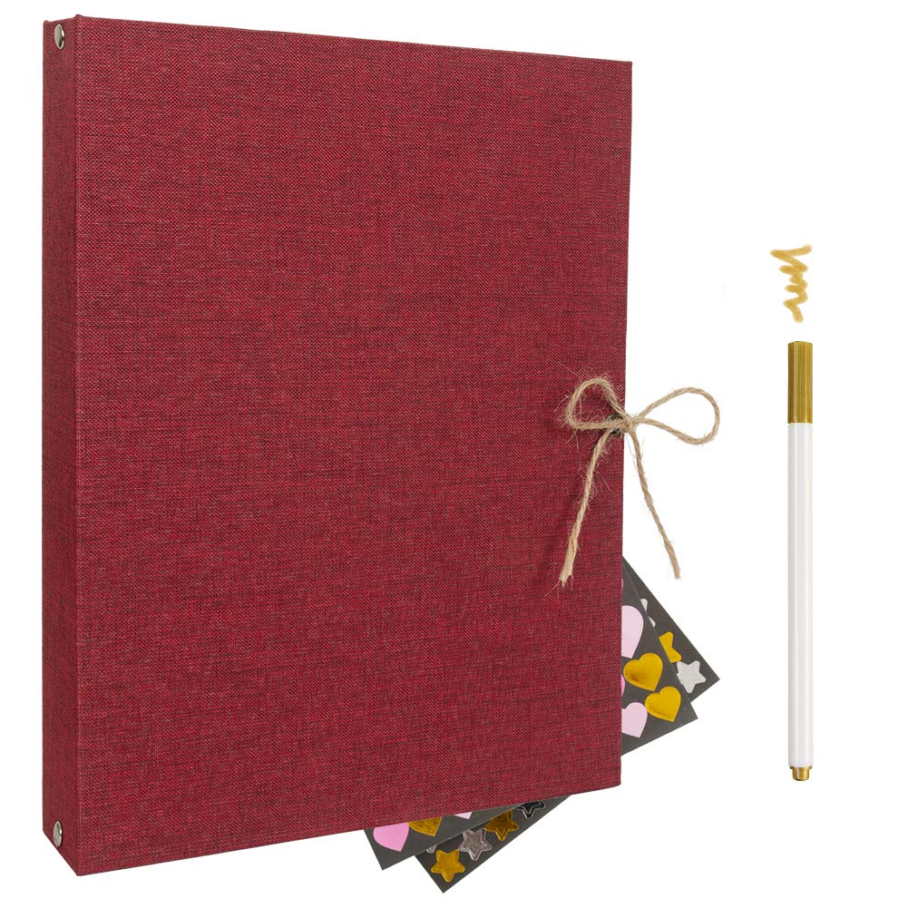 Scrapbook Photo Album, Photo Scrapbook, Wedding Guest Book,Album with 60 Black Pages，Great for Anniversary,Valentines Day Gifts,Family Scrapbook DIY Scrapbooking Kit (Red)