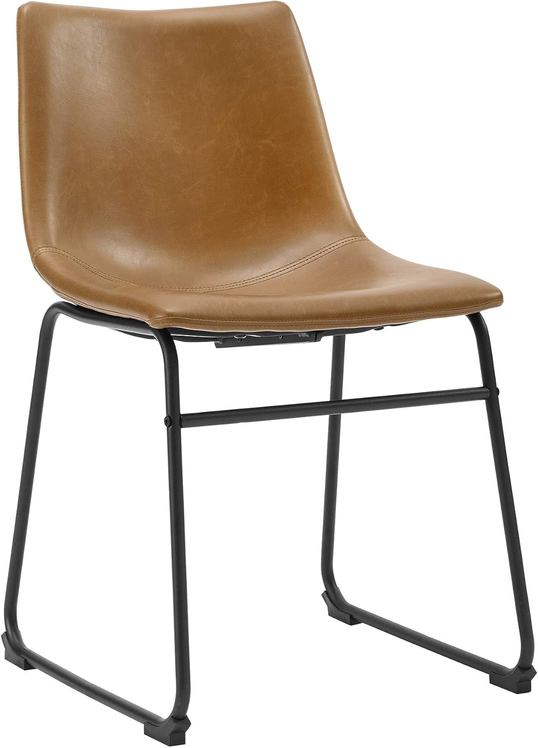 Walker Edison Furniture Company 18" Industrial Faux Leather Armless Indoor Kitchen Dining Chair with Metal Legs Upholstered, Set of 2, Whiskey Brown - Chairs