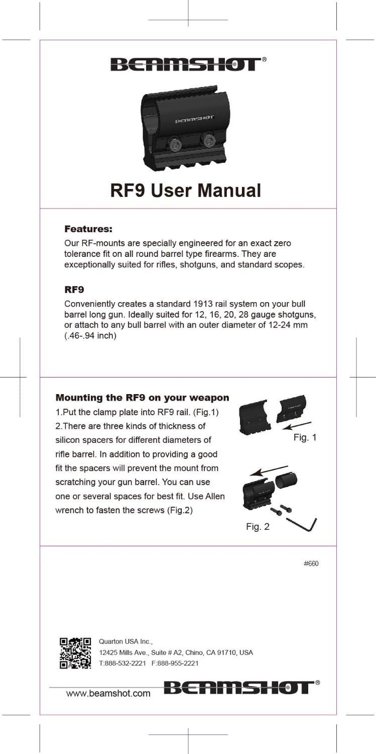 Beamshot RF9 Mount: Attaches to All Rifles, Shotguns & Airsoft Guns to Create a Standard 1913 Picatinny Rail System Which Will Accommodate All Types of Laser & Flashlight Accessories : Air Gun Mounts : Sports & Outdoors