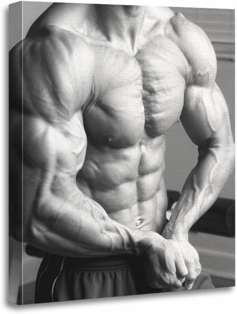 TORASS Canvas Wall Art Print Bodybuilding Gym Health Club Bodybuilder Fitness Model Ripped Artwork for Home Decor 12" x 16"