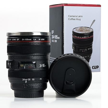 Super Classic Camera Lens Shaped Coffee Mug with Lid, 350 ml, Black (Mug_002)
