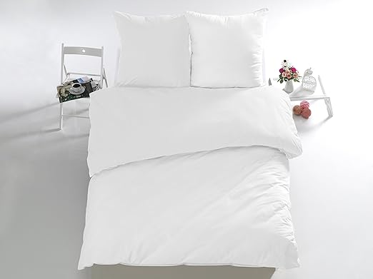 Melunda 3 tlg. Renforcé Bettwäsche Set | Bettdeckenbezug 200x220 cm, mit 2 Kopfkissenbezüge 80x80 cm | Weiß | 3 teilig Bettga