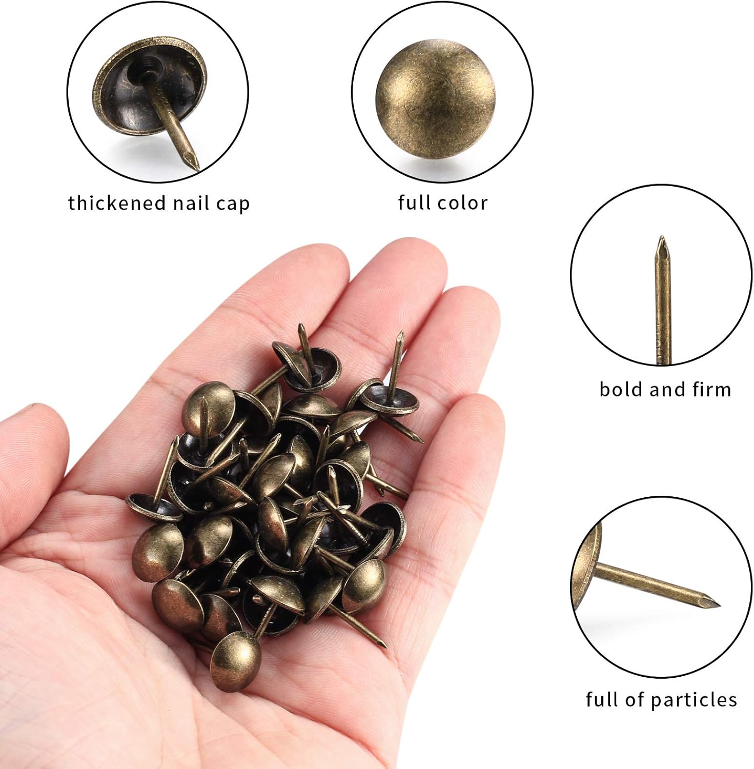 200 Pcs Upholstery Tacks, Antique Bronze Decorative Thumb Tacks, Furniture Push Nail Pins with Plastic Storage Box(11 * 17mm) - Image 4