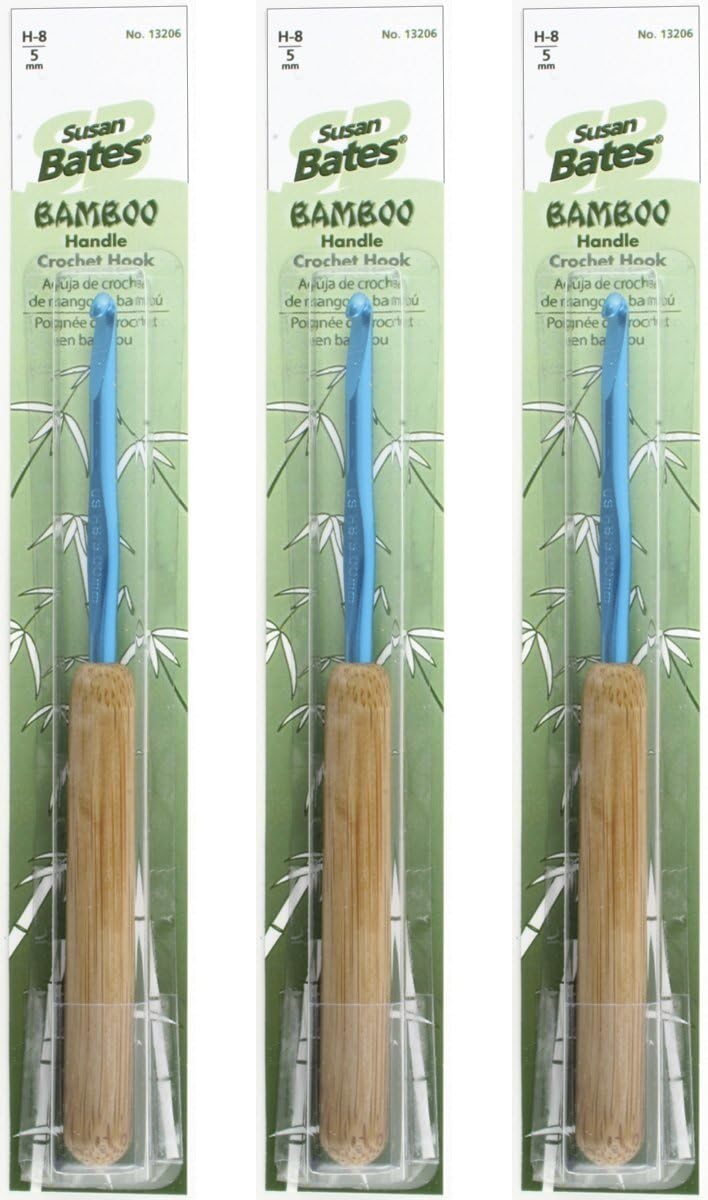 Susan Bates 5-1/2-Inch Bamboo Handle Silvalume Head Crochet Hook, 5mm, Turquoise (3 Pack)