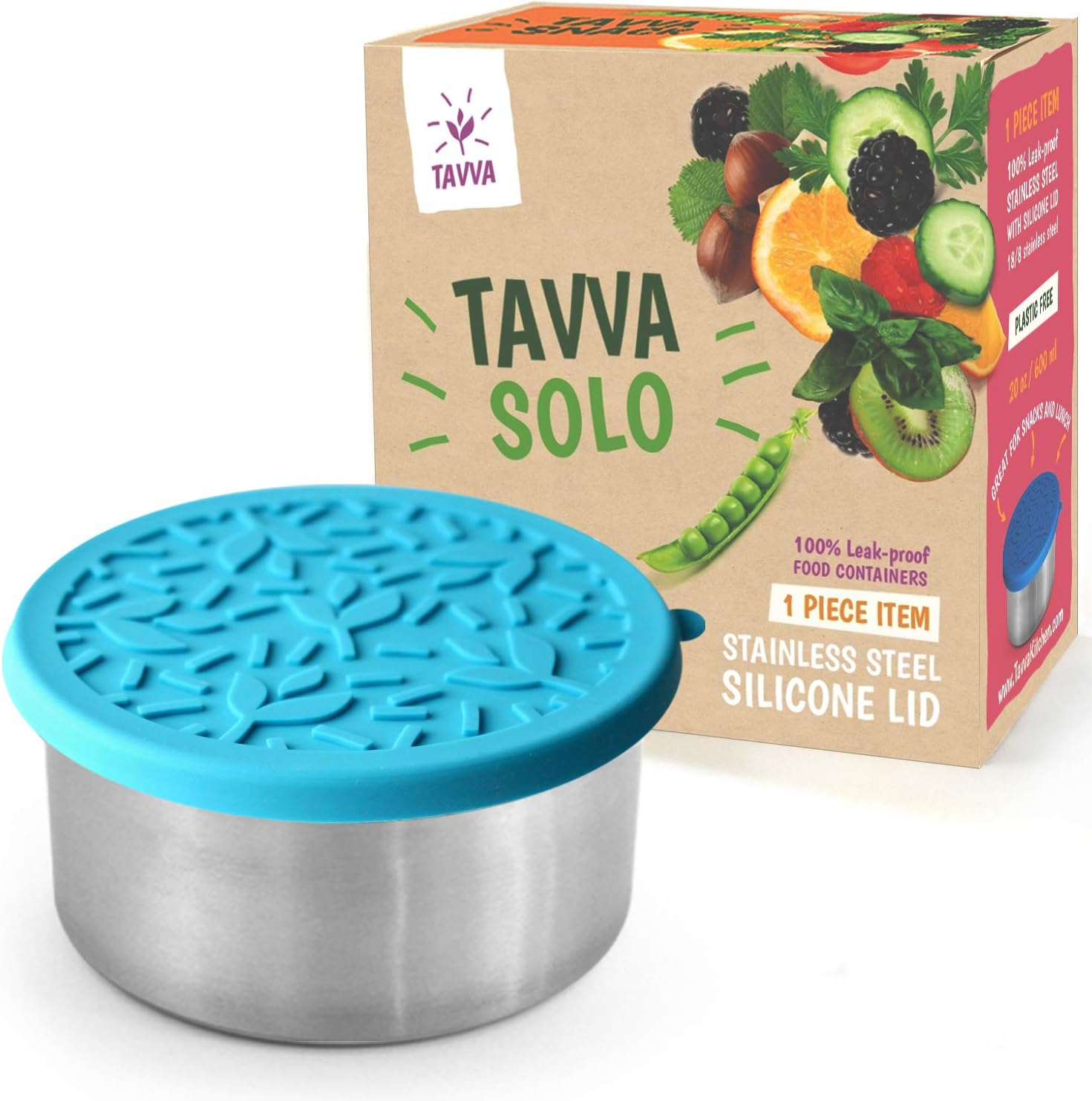 TAVVA Stainless Steel Salad Container for Lunch - 20oz Stainless Steel Lunch Container with Leakproof Food-grade Silicone Lid – Also Suitable as Kids Lunch Box, Toddler Lunch Box, Sandwich Container