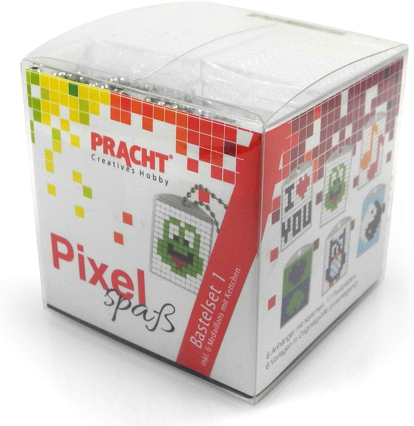 Pracht Creatives Hobby Pixel P90006-63501 Fun Craft Set 1 for Making 6 Keyrings (Lockets) for Children Easy Plug System
