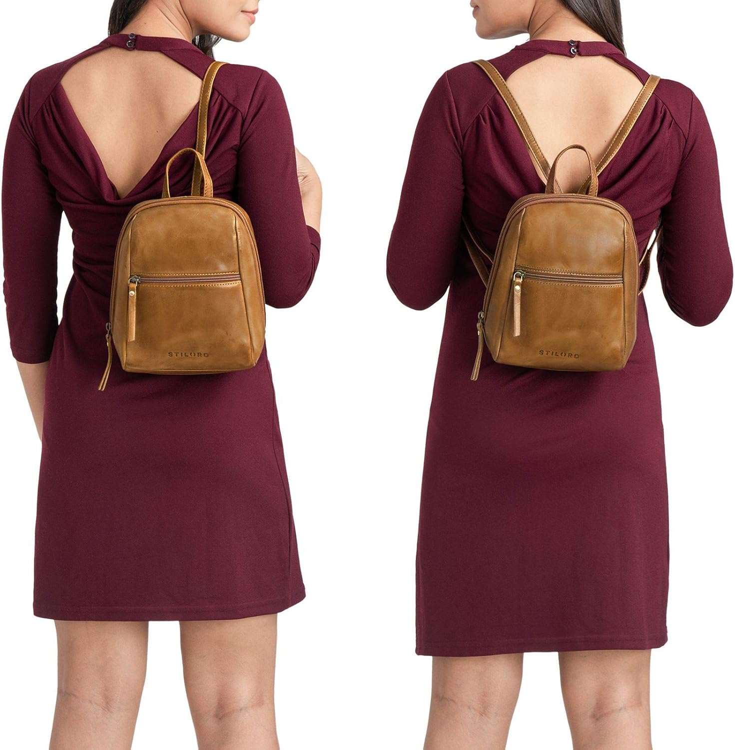 STILORD "Lia" Small Daypack for Women Leather Backpack Vintage Handbag for City Walking Shopping XS Rucksack Bag Genuine Leather Colour:taranto - Image 3
