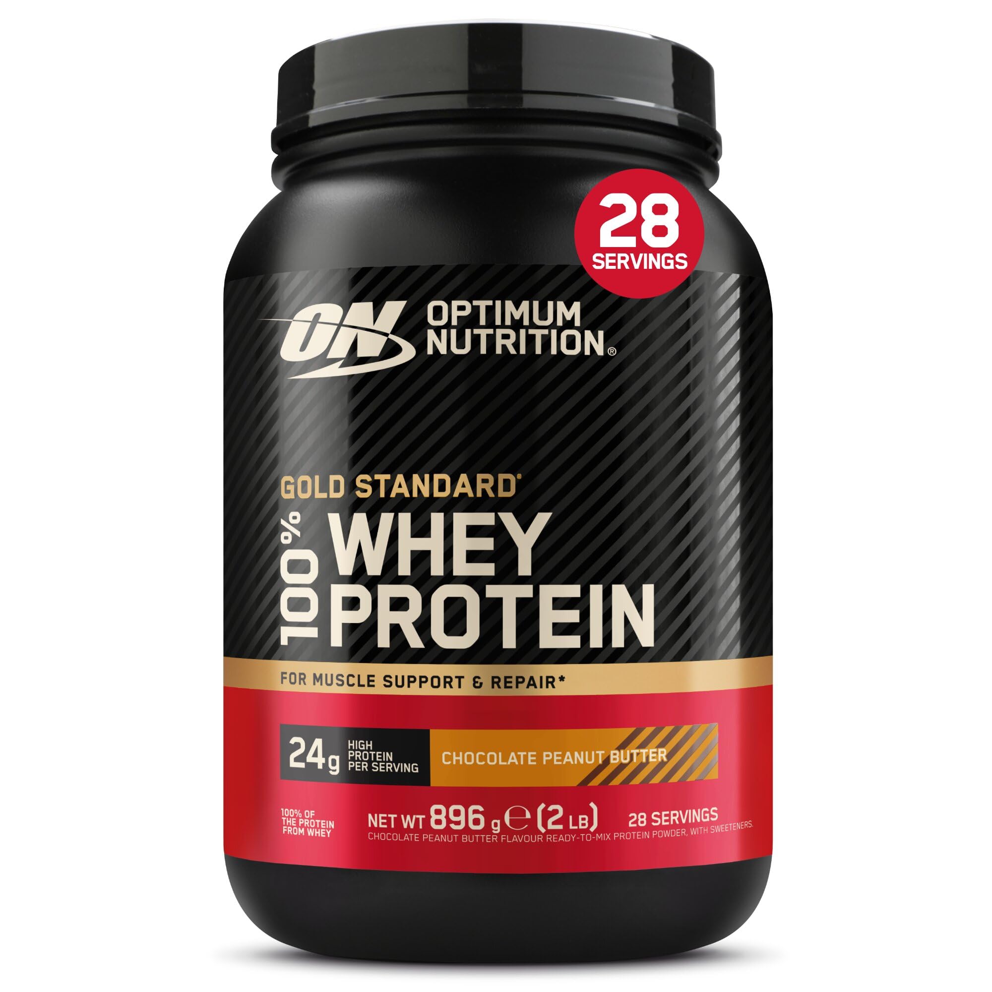 Optimum Nutrition Gold Standard 100% Whey Protein Powder for muscle building and recovery, Chocolate Peanut Butter, 896g, 28 servings, Package May Vary