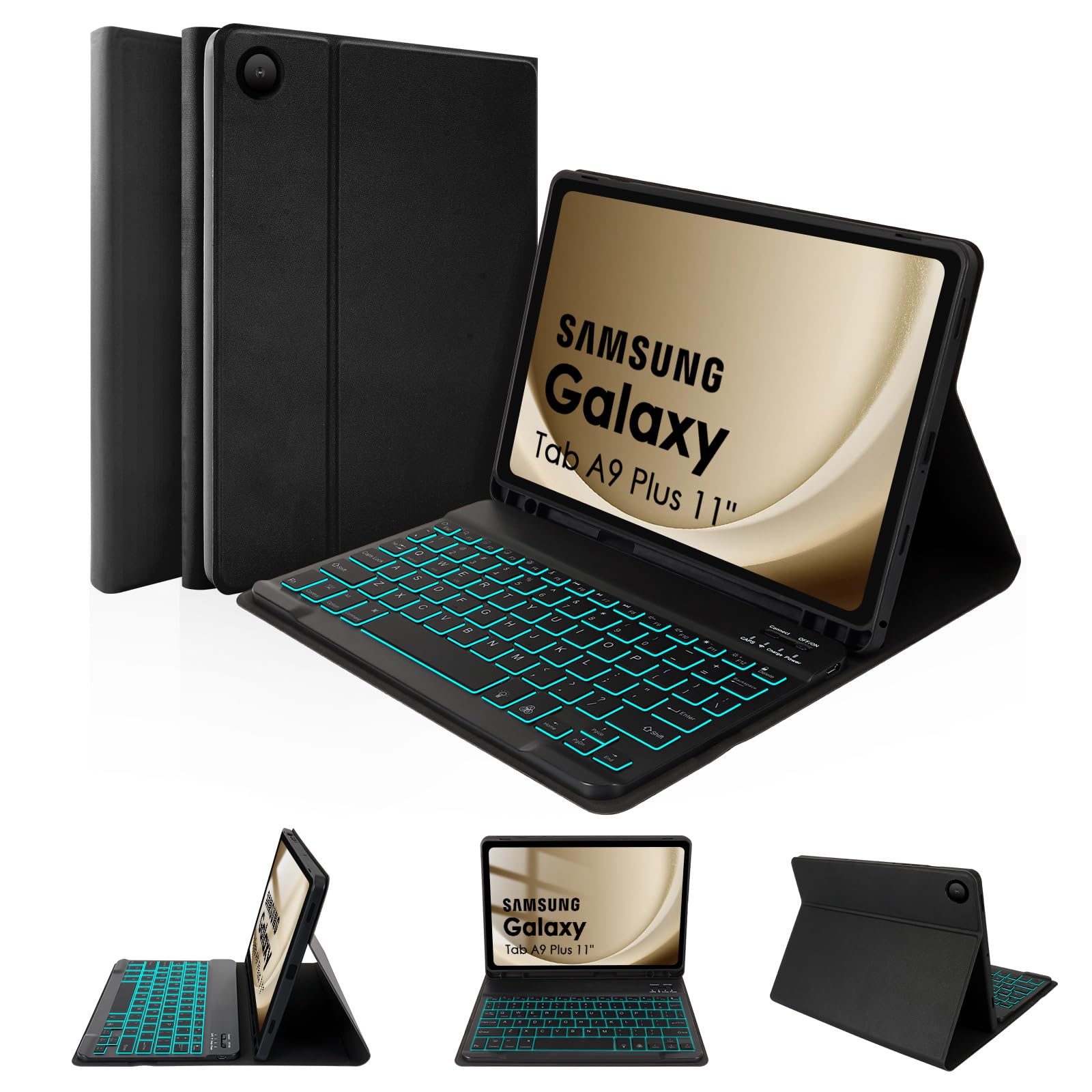 Photo 1 of LAMA 7 Colors Backlit Keyboard Case for Samsung Galaxy 11 Inch Tab A9 Plus 2023/ Tab A11 Plus 2025, Magnetically, Detachable, Wireless, Bluetooth Keyboard Case, Slim Lightweight Stand Cover, Black