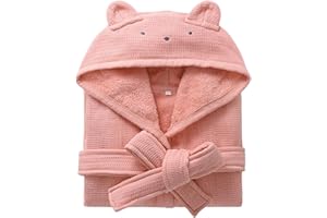 Kids Robe Soft Skin-friendly Long Sleeve Toddler Bathrobe Cute Animal Hooded Fuzzy Robe Sleepwear for Girls S