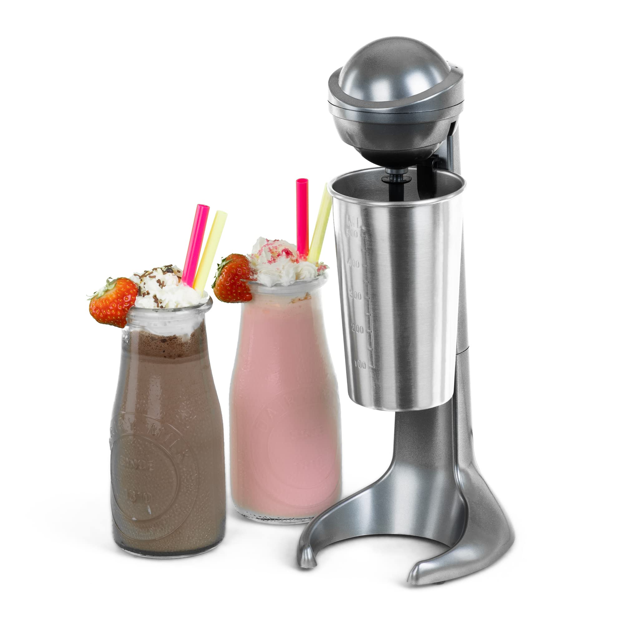 LIVIVO Retro Milkshake Maker 100W – Grey Electric Drink Mixer with 500ml Stainless Steel Cup – Ideal for Milk Frothing, Frappe, Iced Coffee, Protein Shakes, Smoothies, Macchiato, Pancake Batter