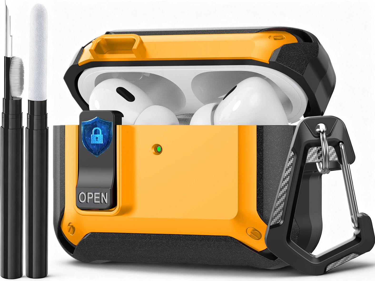 Photo 1 of Compatible with AirPods Pro 3 Case Lock 2025, Shockproof AirPods iPod Pro 3rd Generation Protective Case Cover for Men Women with Cleaning Kit&Carabiner Black/Yellow