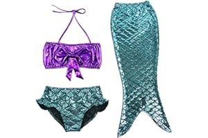 TFJH E 3PCS Kids Girls Swimsuit Bathing Suits Bikini Fish Tail Set 3-10Years