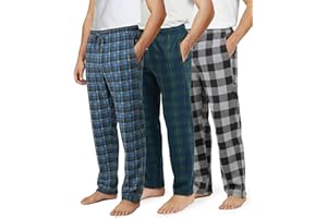 Real Essentials 3 Pack: Men's Fleece Pajama Pants Loungewear Soft Pj Bottoms Sleepwear Pockets (Big & Tall Available)