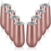 Lifecapido 8 Pack Insulated Champagne Tumblers, 12oz Champagne Flute Tumbler, Stainless Steel Stemless Champagne Glass, Unbreakable Cocktail Cups with Lid for Birthday Wedding Christmas (Rose Gold)
