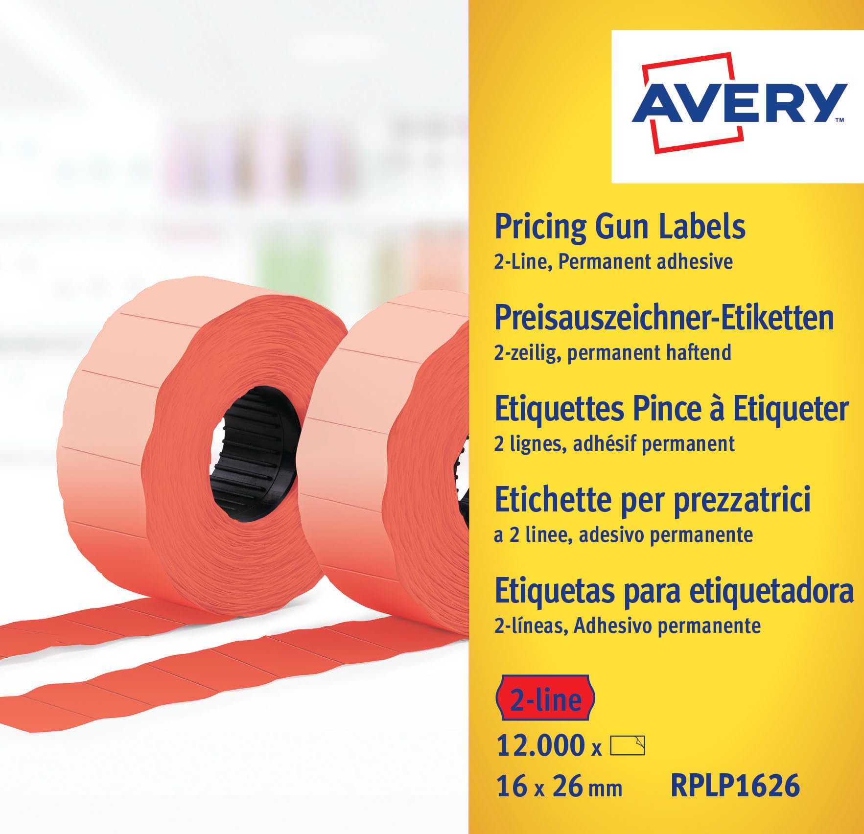 Avery Zweckform RPLP1626 Price Gun Labels 2 Lines 16 x 26 MM 10 Rolls / 12,000 Labels Red
