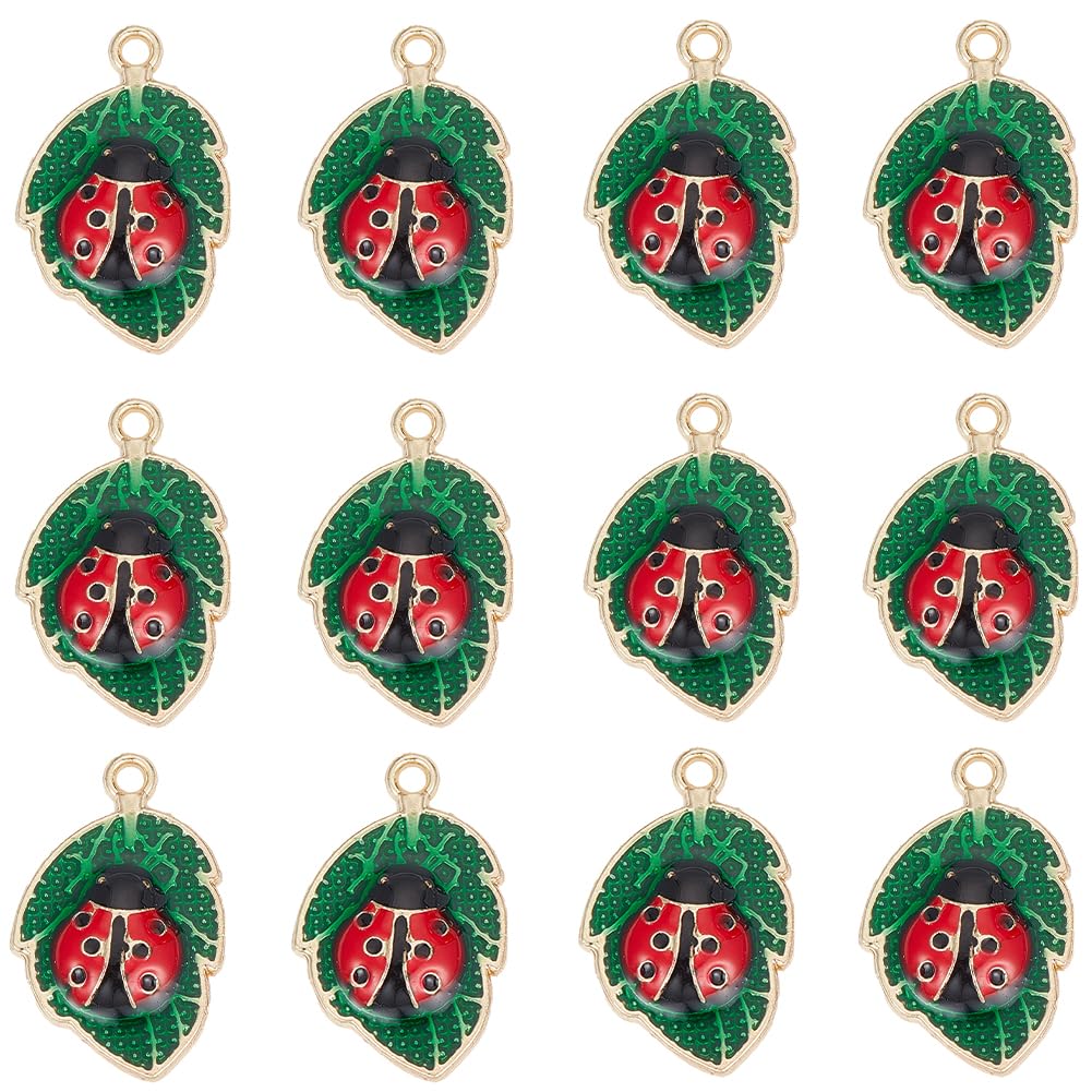 SUNNYCLUE 1 BOX 30PCS Ladybug Charms Bulk Insect Charm Lady Bug Alloy Red Enamel Lucky Ladybird Ladybugs Leaf Beetles Animal Charms for Jewellery Making Charms Earrings Necklace Bracelets Diy Crafts