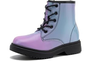 HIKLDK Girls Boots Glitter Combat Boot Winter Waterproof Side Zipper Lace-up Walking Shoes for Toddlers Little Kid szie