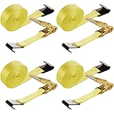 DAJAVE 4 Pack Flat Hook Ratchet Straps-2 Inch Ratchet Straps Heavy Duty 20ft Tie Down Straps Ratchet-10000 LBS Break Strength -Cargo Ratchet Strap for Moving, Flatbed, Truck, Trailers