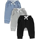 allshope Toddler Baby Boy Fall Pants Active Jogger Casual Athletic Trousers Solid Color Pocket Elastic Waist Harem Bottoms